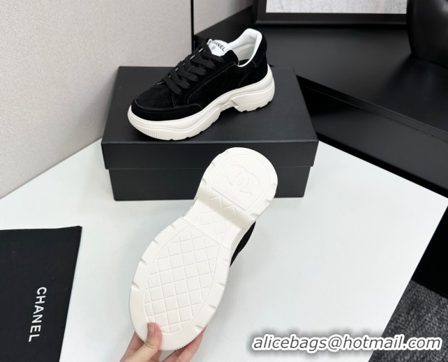 Perfect Chanel Suede Platform Sneakers with Signature Black 2025 CH110103 1101031