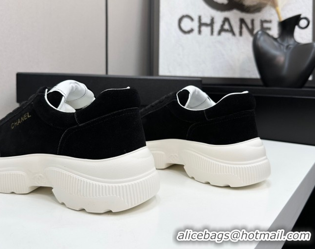 Perfect Chanel Suede Platform Sneakers with Signature Black 2025 CH110103 1101031