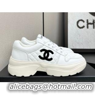 Shop Cheap Chanel Calfskin and Quilted Leather Platform Sneakers White 2025 CH110103 1101032