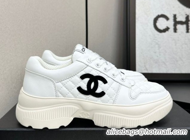 Shop Cheap Chanel Calfskin and Quilted Leather Platform Sneakers White 2025 CH110103 1101032