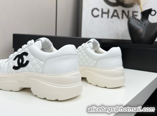 Shop Cheap Chanel Calfskin and Quilted Leather Platform Sneakers White 2025 CH110103 1101032