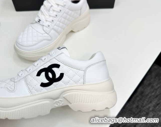Shop Cheap Chanel Calfskin and Quilted Leather Platform Sneakers White 2025 CH110103 1101032