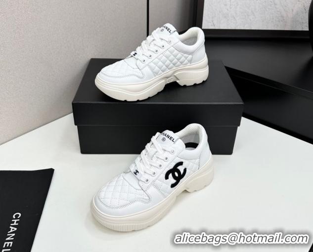 Shop Cheap Chanel Calfskin and Quilted Leather Platform Sneakers White 2025 CH110103 1101032