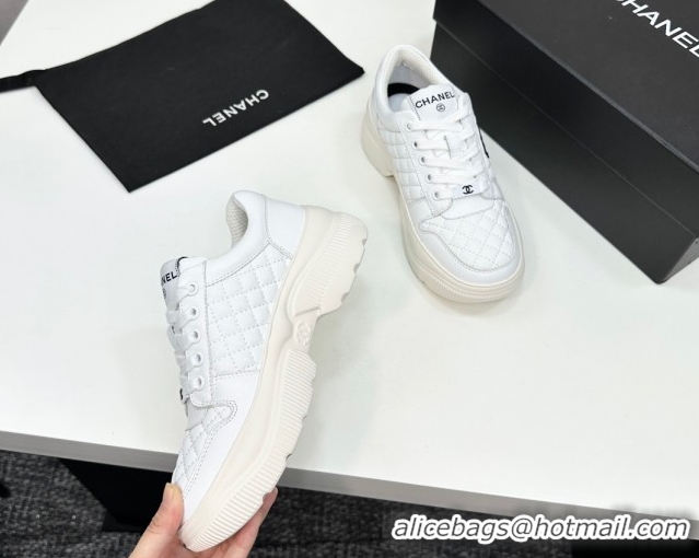 Shop Cheap Chanel Calfskin and Quilted Leather Platform Sneakers White 2025 CH110103 1101032