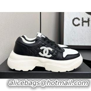 Classic Hot Chanel Calfskin and Quilted Leather Platform Sneakers Black 2025 CH110103 1101033