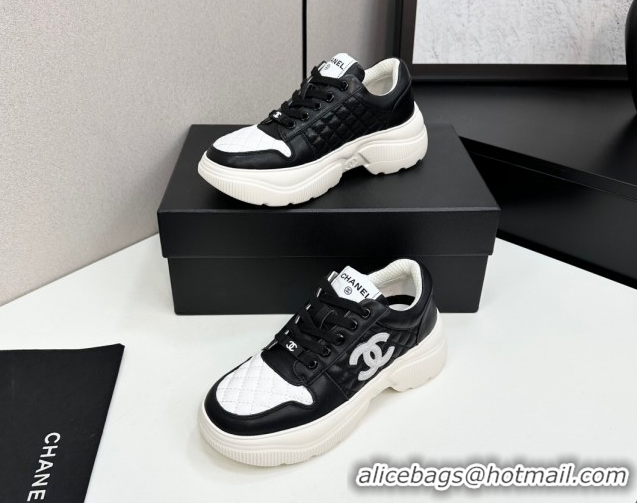 Classic Hot Chanel Calfskin and Quilted Leather Platform Sneakers Black 2025 CH110103 1101033