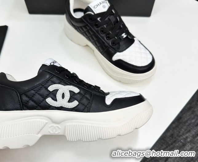 Classic Hot Chanel Calfskin and Quilted Leather Platform Sneakers Black 2025 CH110103 1101033