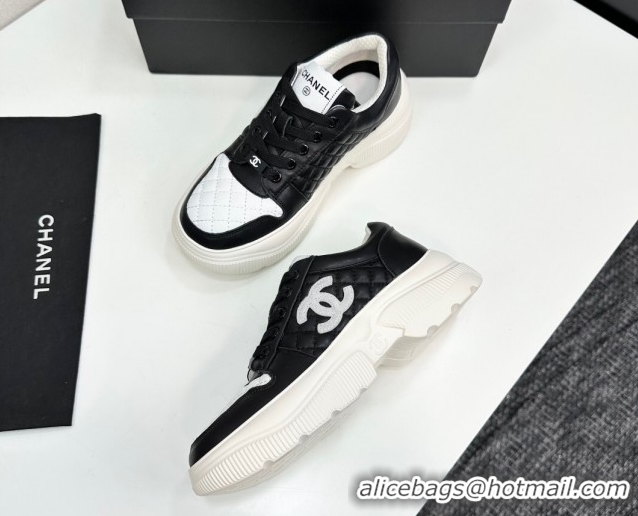 Classic Hot Chanel Calfskin and Quilted Leather Platform Sneakers Black 2025 CH110103 1101033