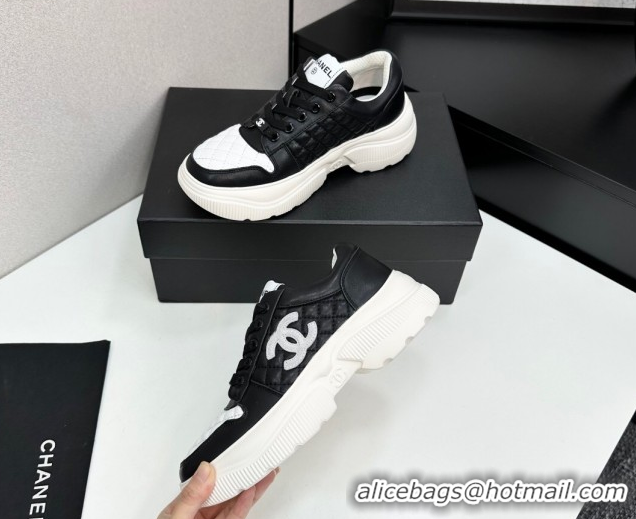 Classic Hot Chanel Calfskin and Quilted Leather Platform Sneakers Black 2025 CH110103 1101033