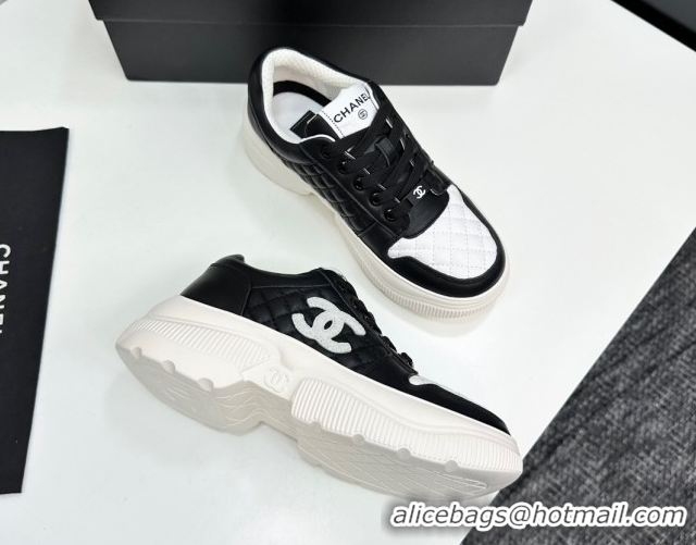 Classic Hot Chanel Calfskin and Quilted Leather Platform Sneakers Black 2025 CH110103 1101033