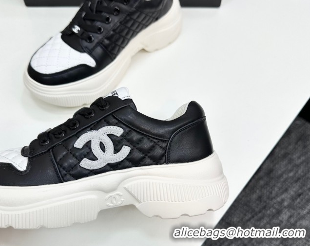 Classic Hot Chanel Calfskin and Quilted Leather Platform Sneakers Black 2025 CH110103 1101033
