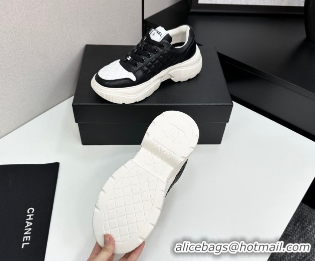 Classic Hot Chanel Calfskin and Quilted Leather Platform Sneakers Black 2025 CH110103 1101033