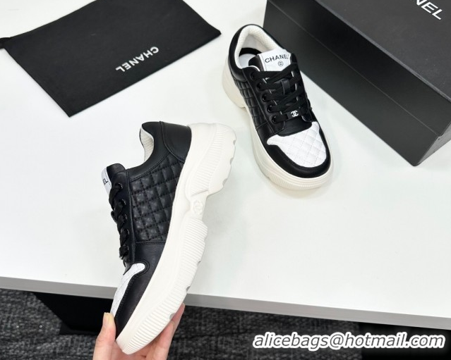 Classic Hot Chanel Calfskin and Quilted Leather Platform Sneakers Black 2025 CH110103 1101033