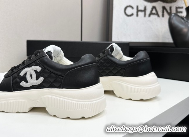 Classic Hot Chanel Calfskin and Quilted Leather Platform Sneakers Black 2025 CH110103 1101033