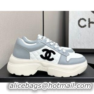 Good Product Chanel Calfskin and Quilted Leather Platform Sneakers Grey 2025 CH110103 1101034