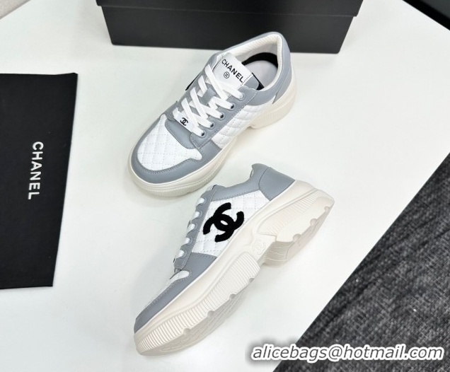 Good Product Chanel Calfskin and Quilted Leather Platform Sneakers Grey 2025 CH110103 1101034