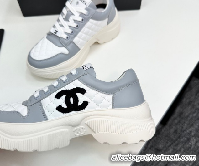 Good Product Chanel Calfskin and Quilted Leather Platform Sneakers Grey 2025 CH110103 1101034