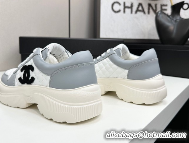 Good Product Chanel Calfskin and Quilted Leather Platform Sneakers Grey 2025 CH110103 1101034