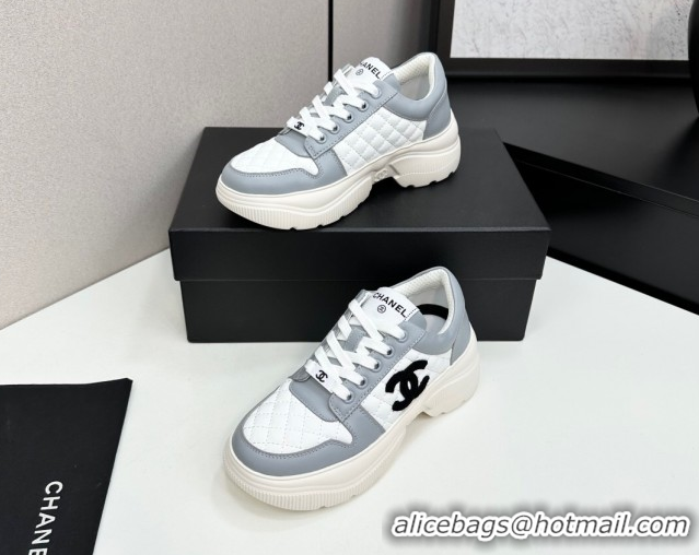 Good Product Chanel Calfskin and Quilted Leather Platform Sneakers Grey 2025 CH110103 1101034