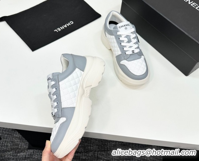 Good Product Chanel Calfskin and Quilted Leather Platform Sneakers Grey 2025 CH110103 1101034