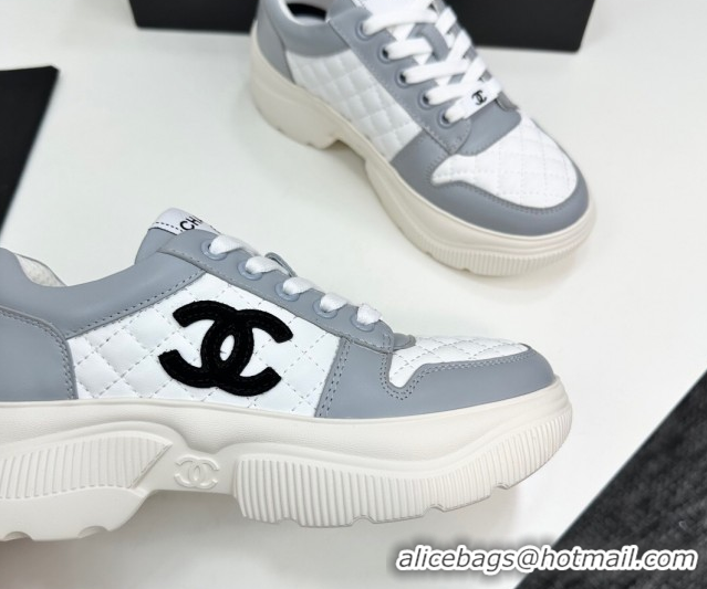 Good Product Chanel Calfskin and Quilted Leather Platform Sneakers Grey 2025 CH110103 1101034
