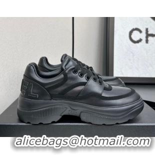 Popular Style Chanel Calfskin Leather and Suede Platform Sneakers Black 2025 CH110103 1101035