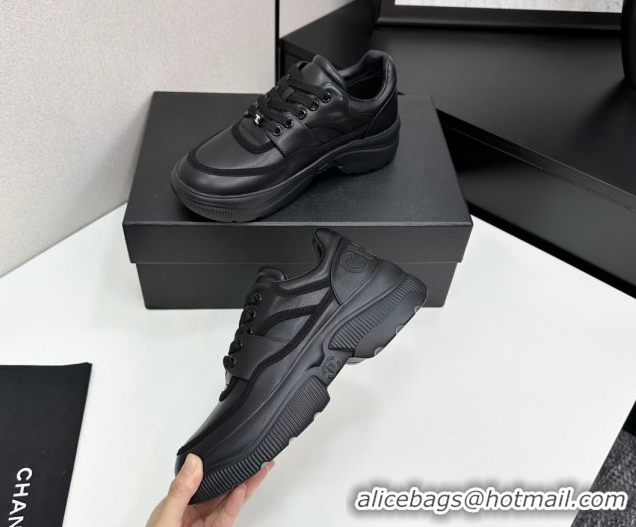 Popular Style Chanel Calfskin Leather and Suede Platform Sneakers Black 2025 CH110103 1101035