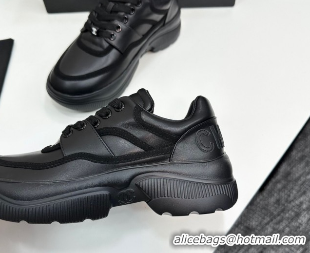 Popular Style Chanel Calfskin Leather and Suede Platform Sneakers Black 2025 CH110103 1101035