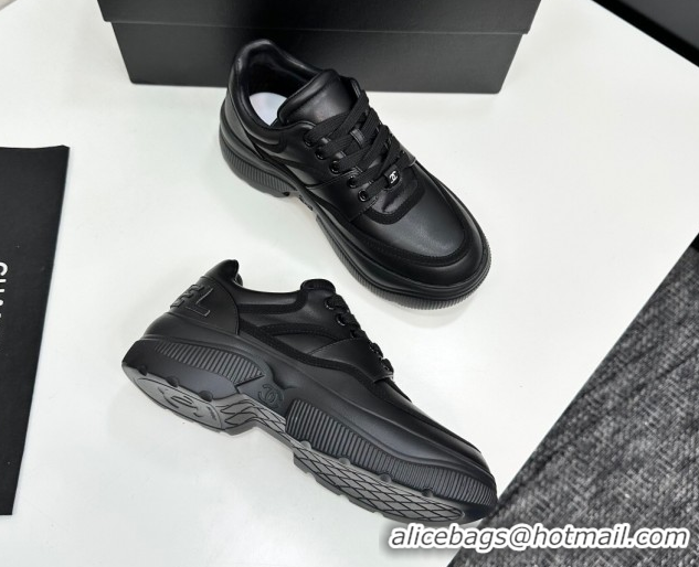 Popular Style Chanel Calfskin Leather and Suede Platform Sneakers Black 2025 CH110103 1101035