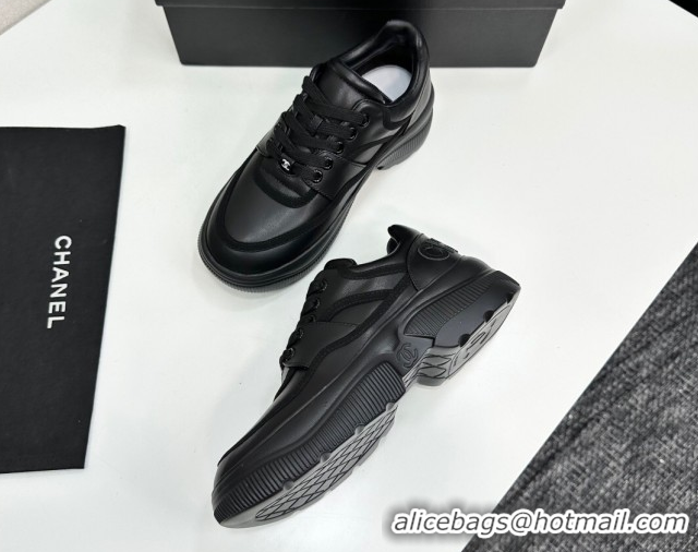 Popular Style Chanel Calfskin Leather and Suede Platform Sneakers Black 2025 CH110103 1101035