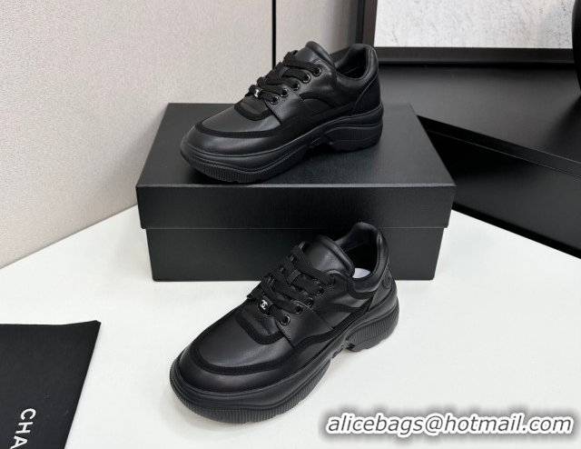 Popular Style Chanel Calfskin Leather and Suede Platform Sneakers Black 2025 CH110103 1101035