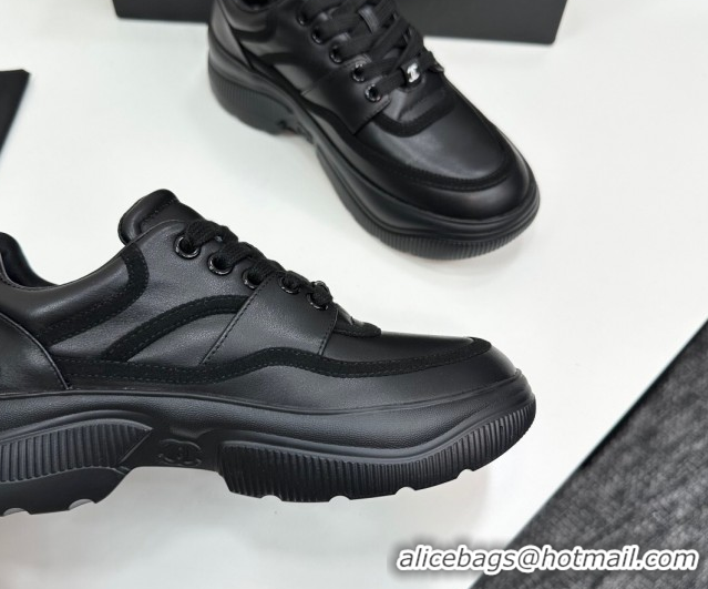 Popular Style Chanel Calfskin Leather and Suede Platform Sneakers Black 2025 CH110103 1101035