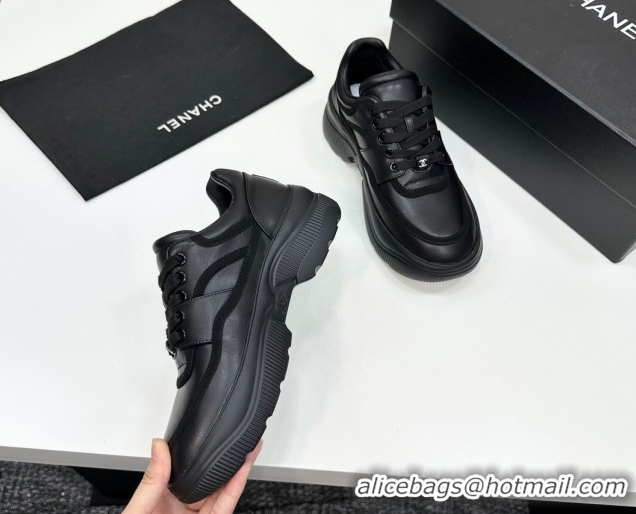 Popular Style Chanel Calfskin Leather and Suede Platform Sneakers Black 2025 CH110103 1101035
