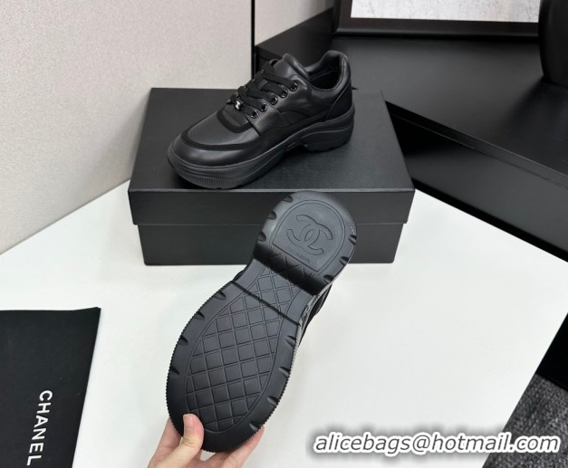 Popular Style Chanel Calfskin Leather and Suede Platform Sneakers Black 2025 CH110103 1101035