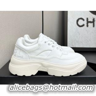 Top Grade Chanel Calfskin Leather and Suede Platform Sneakers White 2025 CH110103 1101036