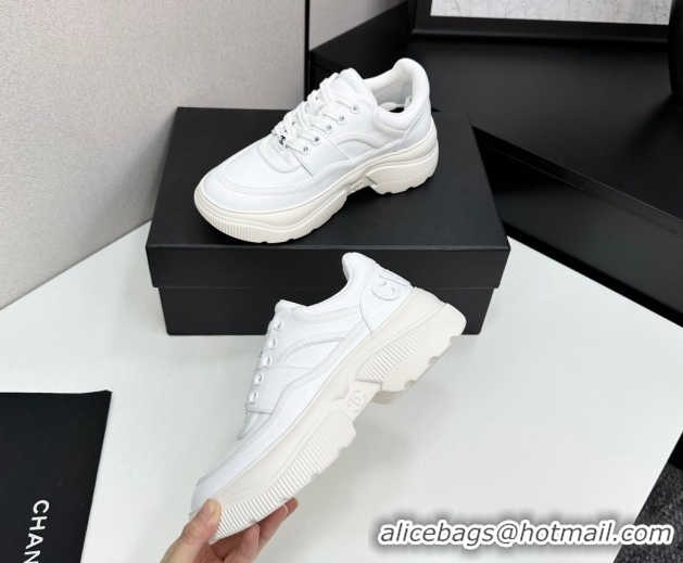 Top Grade Chanel Calfskin Leather and Suede Platform Sneakers White 2025 CH110103 1101036