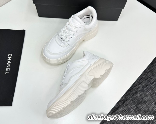 Top Grade Chanel Calfskin Leather and Suede Platform Sneakers White 2025 CH110103 1101036