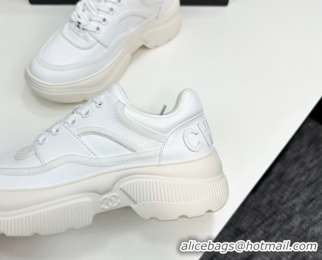 Top Grade Chanel Calfskin Leather and Suede Platform Sneakers White 2025 CH110103 1101036