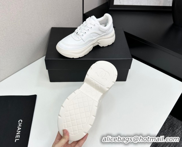 Top Grade Chanel Calfskin Leather and Suede Platform Sneakers White 2025 CH110103 1101036