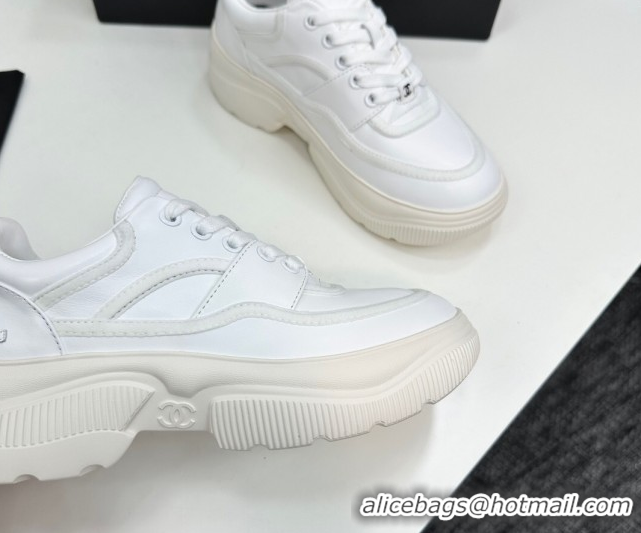 Top Grade Chanel Calfskin Leather and Suede Platform Sneakers White 2025 CH110103 1101036