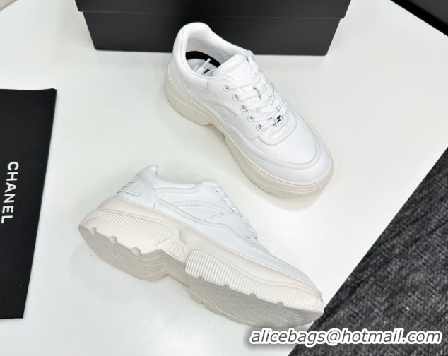 Top Grade Chanel Calfskin Leather and Suede Platform Sneakers White 2025 CH110103 1101036