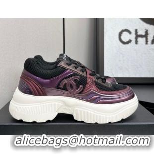 Best Product Chanel Calfskin Leather and Mesh Platform Sneakers Black/Purple CH110104 1101041