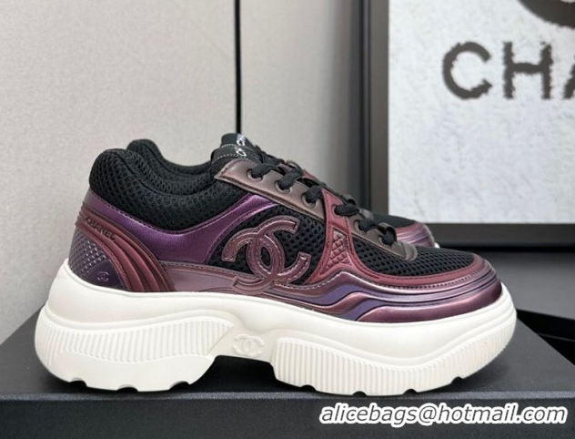 Best Product Chanel Calfskin Leather and Mesh Platform Sneakers Black/Purple CH110104 1101041