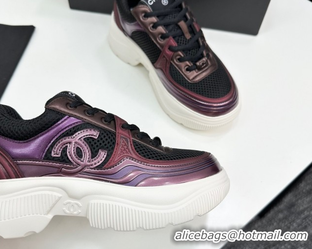 Best Product Chanel Calfskin Leather and Mesh Platform Sneakers Black/Purple CH110104 1101041