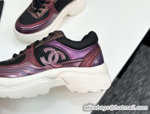 Best Product Chanel Calfskin Leather and Mesh Platform Sneakers Black/Purple CH110104 1101041