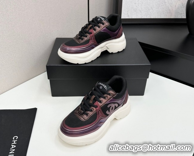 Best Product Chanel Calfskin Leather and Mesh Platform Sneakers Black/Purple CH110104 1101041