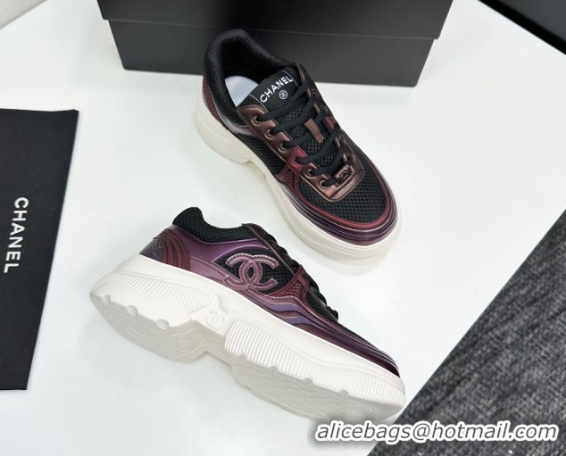 Best Product Chanel Calfskin Leather and Mesh Platform Sneakers Black/Purple CH110104 1101041