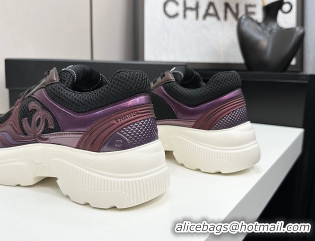Best Product Chanel Calfskin Leather and Mesh Platform Sneakers Black/Purple CH110104 1101041