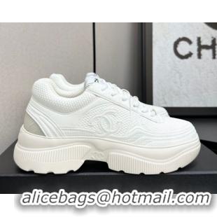 Durable Chanel Calfskin Leather and Knit Platform Sneakers All White 2025 CH110104 1101045
