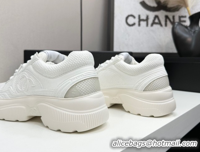 Durable Chanel Calfskin Leather and Knit Platform Sneakers All White 2025 CH110104 1101045